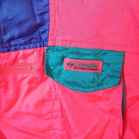 Columbia VTG Nylon Windbreaker Mens Size L Hot Pink Radial Sleeve 1/2 Zip Jacket - Picture 4 of 9